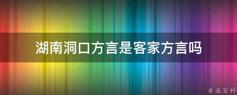 湖南洞口方言是客家方言嗎